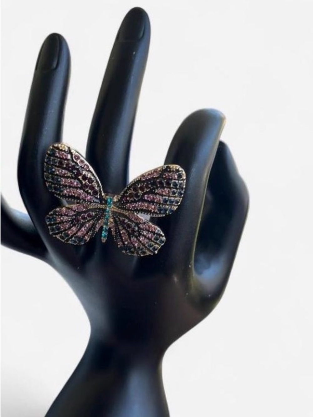 Butterfly Statement Ring in Pink and Black Crystal
